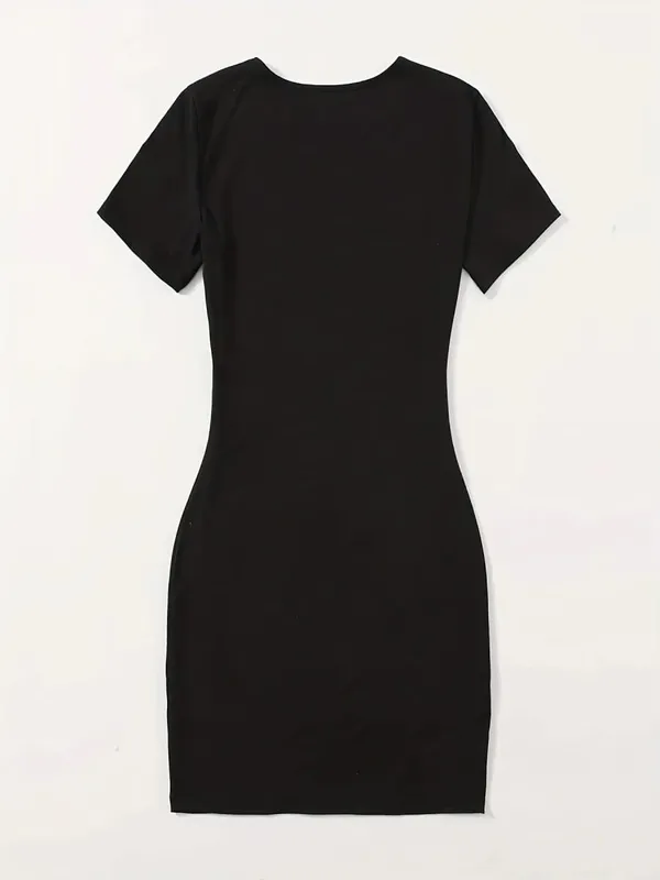 Sommer kvinders PERFEKT Print Casual Slim Fit Kortærmet T-shirt Minikjole med rund hals — image 2