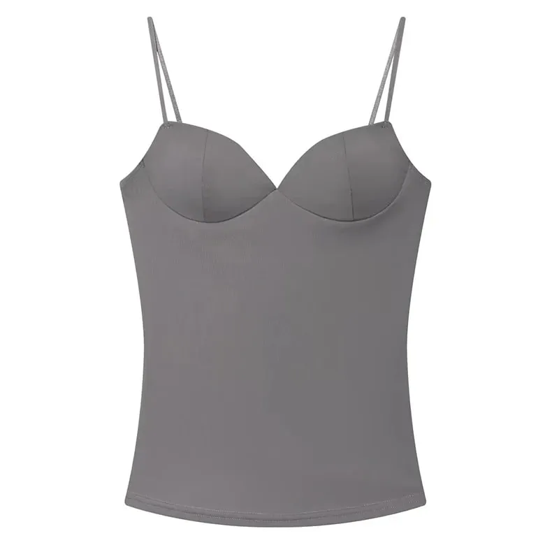Sleeveless Crop Tops For Woman Corset Camisole Brown Top Women Bodycon Backless Sexy Tops With Straps Bustier Tank Tops