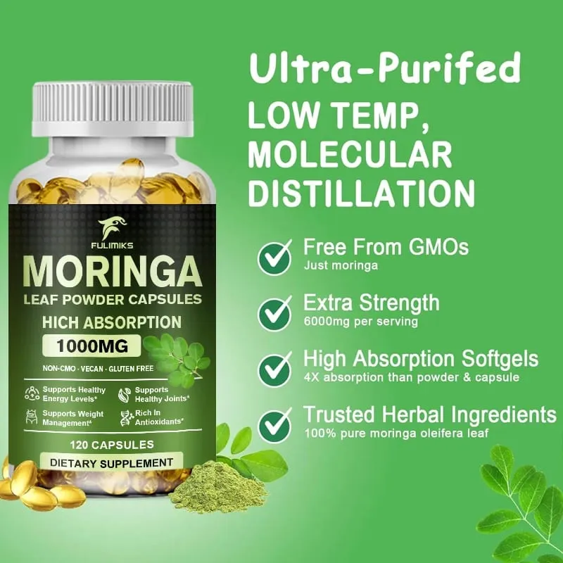Buy 2 Get 2 Free! Pure Moringa Leaf Powder Supplement Energy Metabolism and Immune Support Weight Management Non-GMO