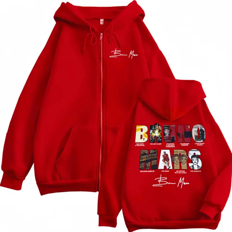 Bruno Mars The Romantic 2026 Album Cover Zip Up Hoodies Men Women Fashion Vintage Jacket Sweatshirt Fleece Cozy Zipper Pullovers