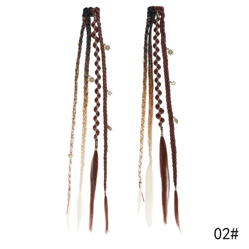 Clip in Braided Hair Extensions for Women Boho Dreadlock Clip in Braids with Beads 2pcs Handmade Synthetic Braided Hairpieces
