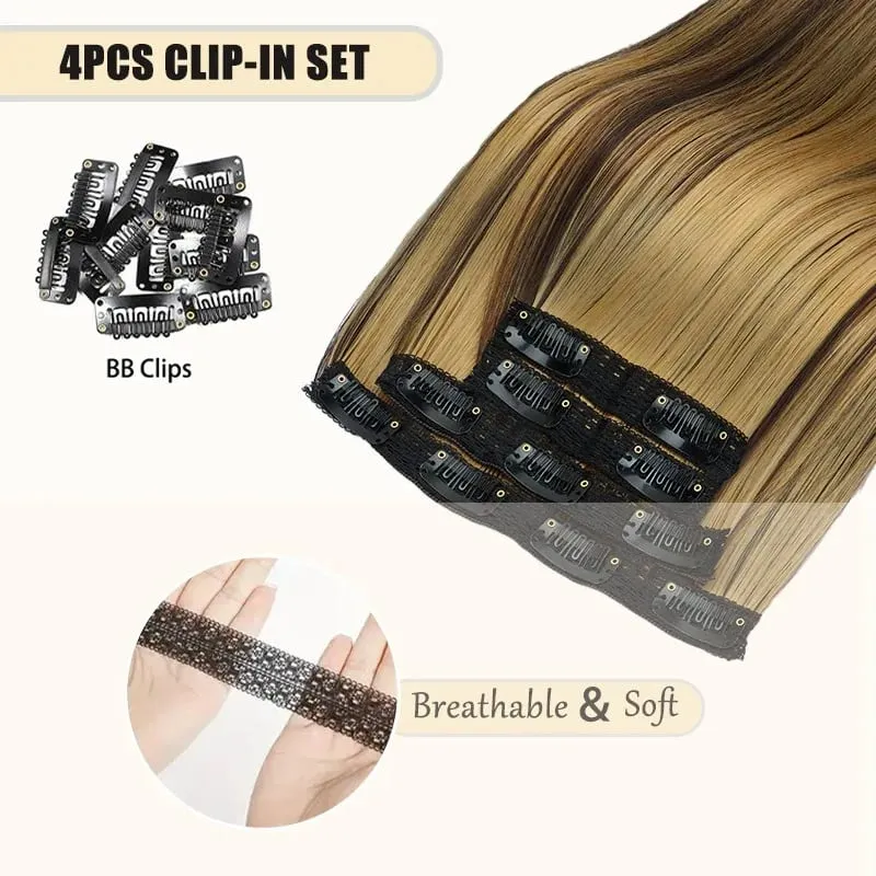14Inch Synthetic 4Pcs/set Clips in Hair Extensions Straight Hairstyle Brown Blonde Hairpieces Heat Resistant Hair For Women