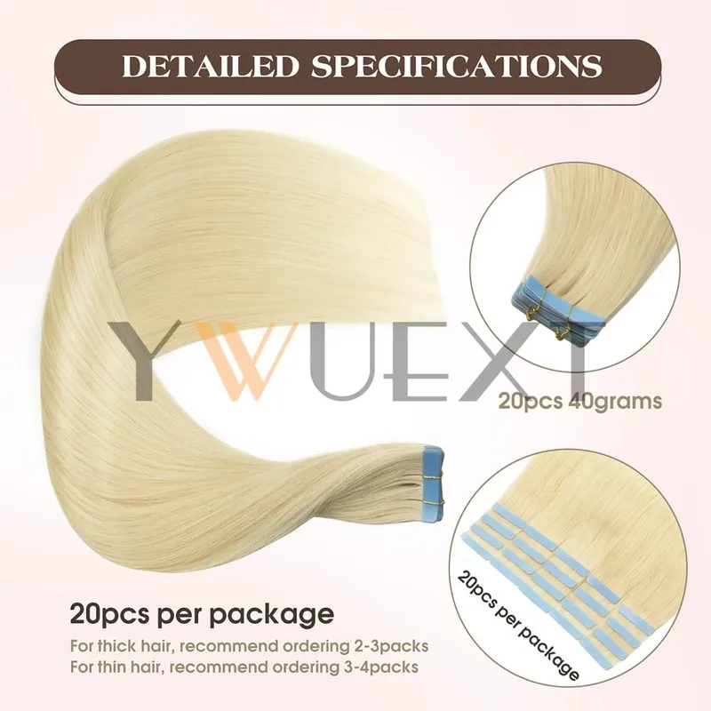 Real Human Hair Tape in Extensions 12''-20'' Natural Straight Black Seamless Tape Hair On Double Sided Tape 20pcs 50g/pack