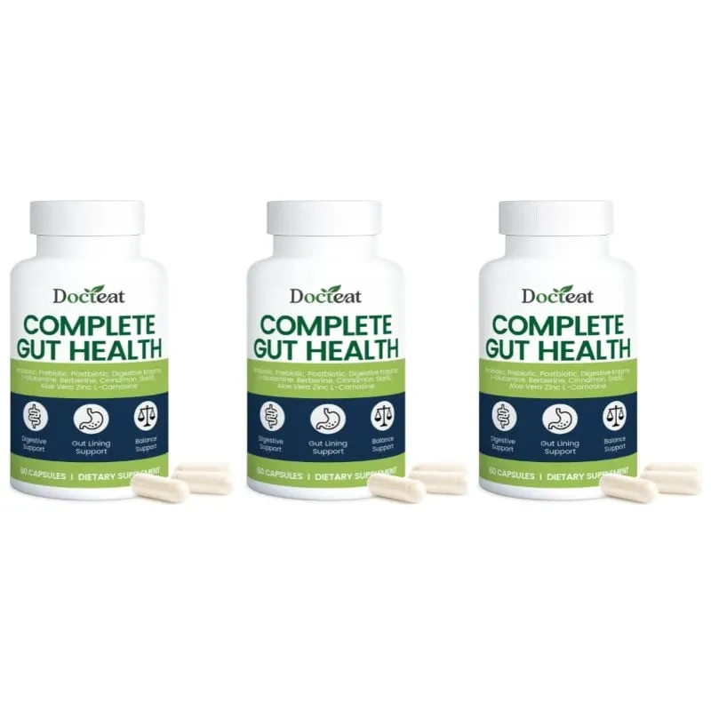 Docteat Complete Gut Health Capsules with Probiotic Prebiotic Postbiotic Digestive Enzymes for Gut Balance & Digestion 60 Count