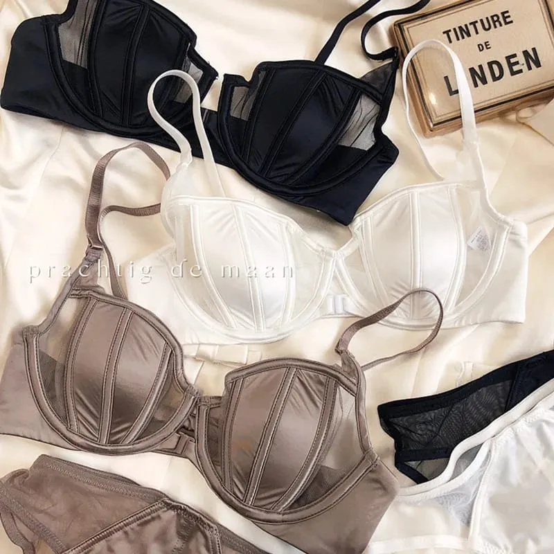 Summer Lace Thin Cup Women Underwear Front Buckle Push Up Bra Set Adjustable Strap Brassiere Beautiful Back Lingerie