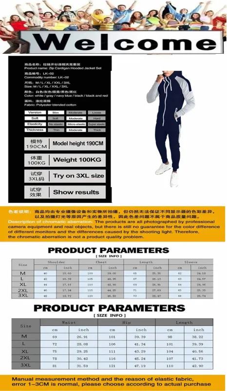 Reebok Men's Fleece Hooded Sweatshirt Set - Long Sleeve Zippered Hooded Sweatshirt - Fashion Striped Loose Jacket - Suitable for — image 8