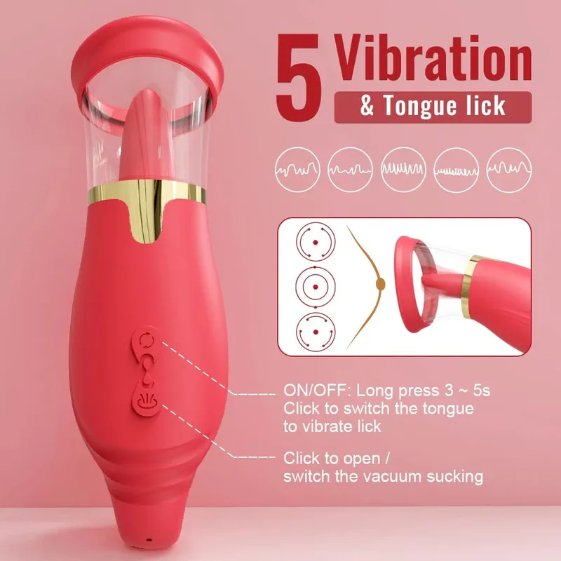 Tongue Licking Vacuum Sucking Vibrator for Women Clit Sucker Nipples Breast Massager Removable Cup Female Masturbation Sex Toy