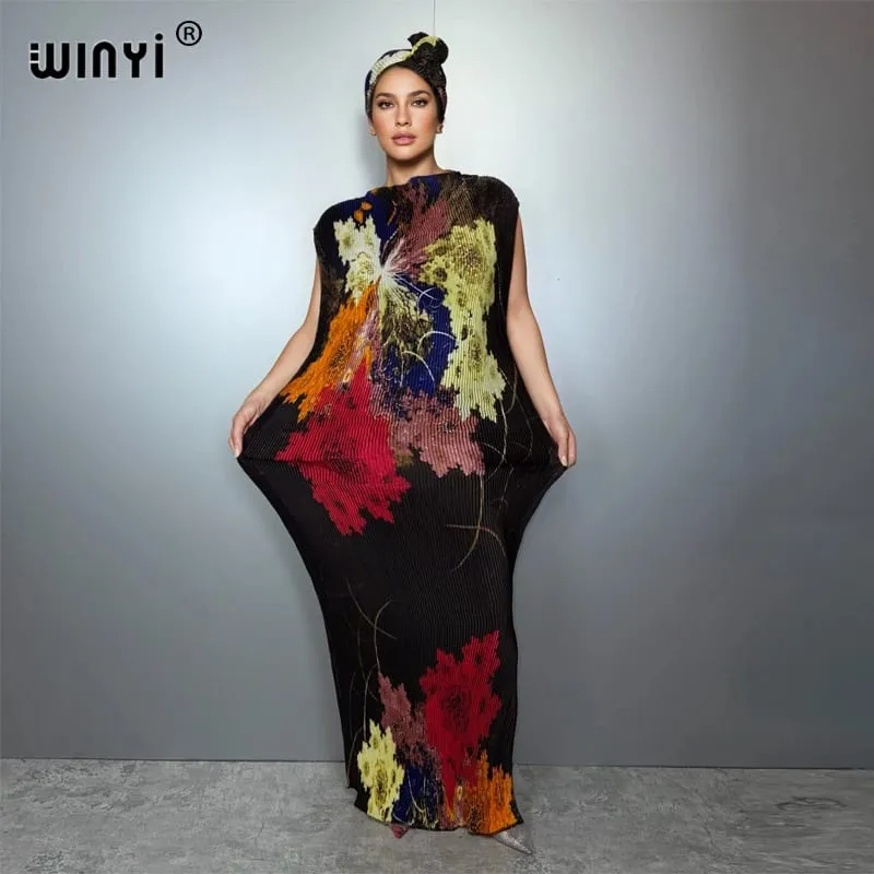 Pleated Elastic Slim Dress Women Crumple Design Pleated Luxury Abaya Muslim Party Dress Poncho for Women Beach Wear Kaftan