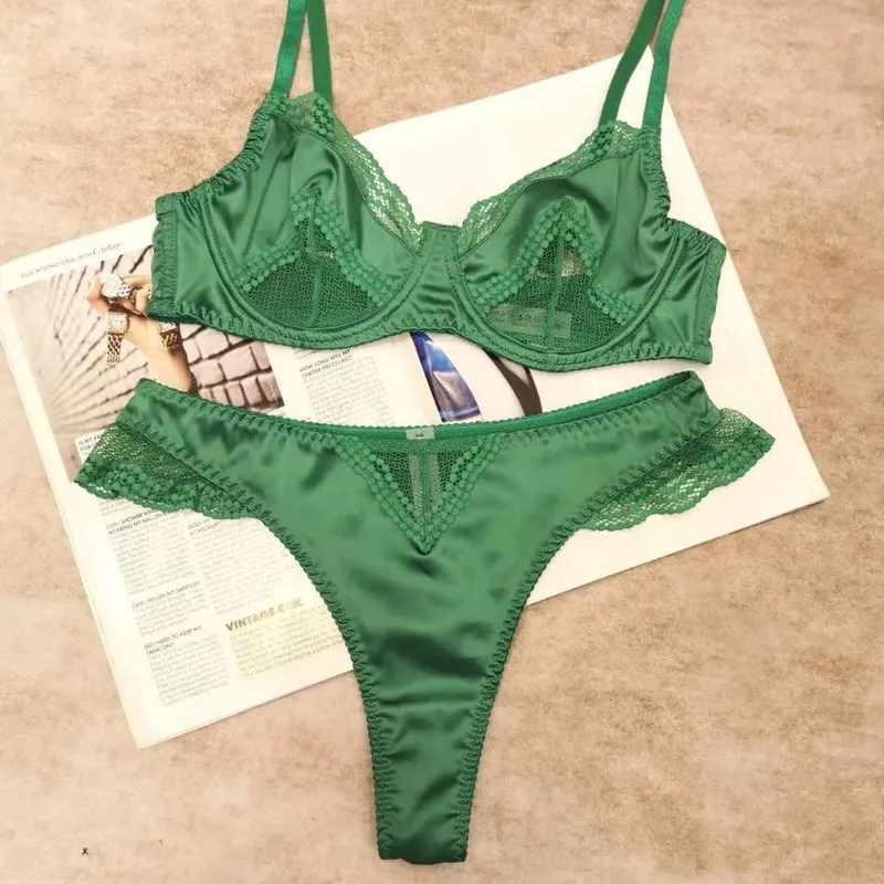 Women Brassiere Mesh Satin Lace Splicing Ultra Thin Minimizer Anti Sag Soft Support Lingerie For Girls 32‑38AB Suit