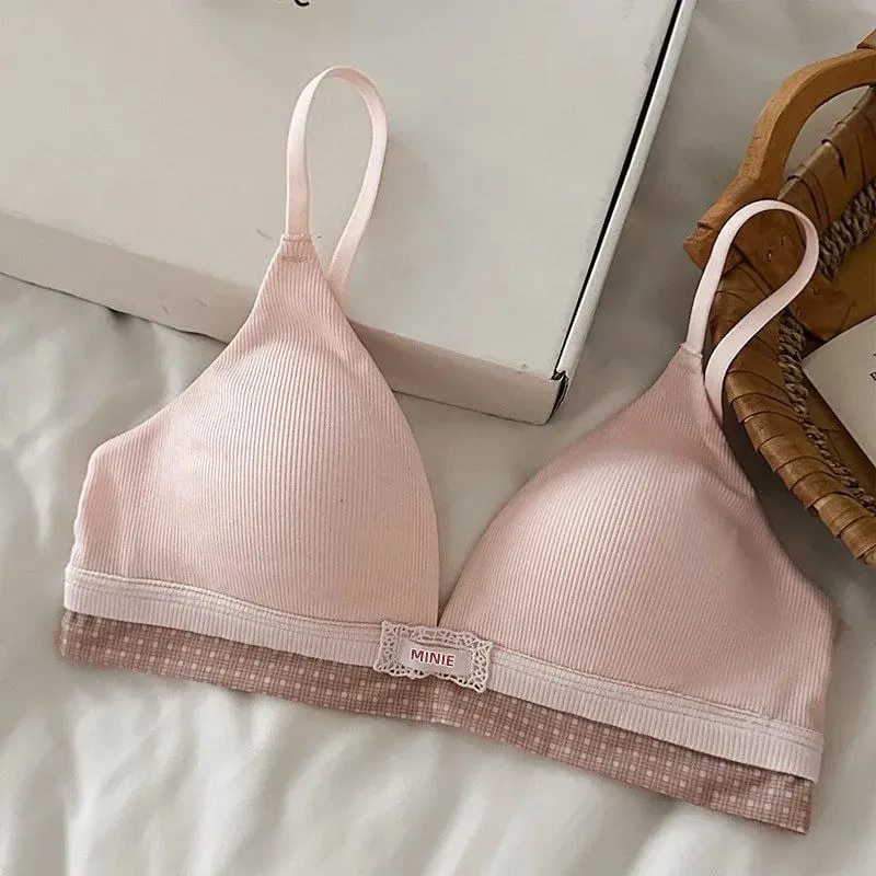 Teen Girls Soft Seamless Wireless Bra Triangle Cup Push Up Thin Padded Small Bust Side Support Anti Sagging Daily Wear