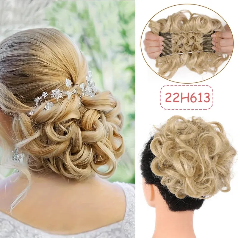 Synthetic LARGE Comb Clip In Curly Hair Extension Chignon Hair Pieces Women Updo Cover Hairpiece Extension Hair Bun
