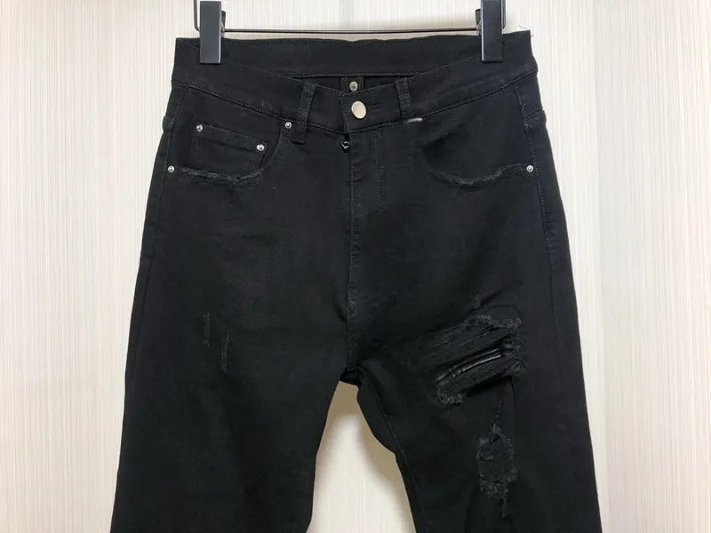 Men's Black Distressed Skinny Jeans ripped knee denim pants Destroyed Biker Style