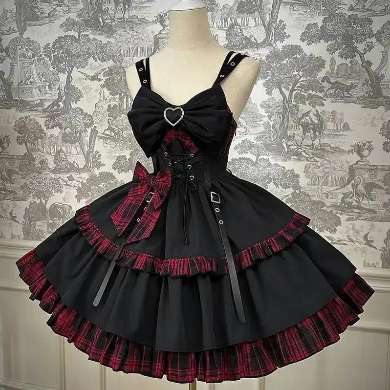 Gothic Sweet Floral Strap Lolita Dress Women Causal Y2k Party Midi Dress Beach Bow Kawaii Clothing One Piece New Dress Punk 2025 — image 3