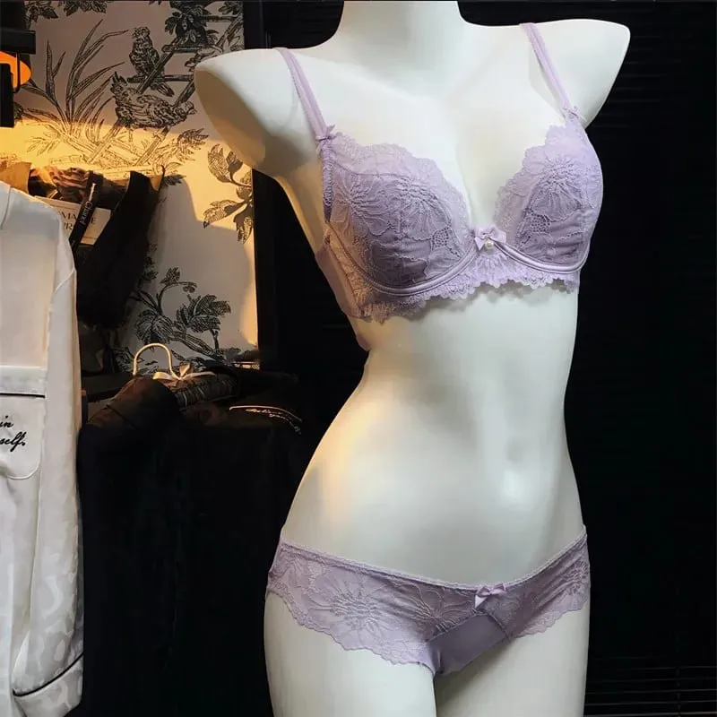 Ladies Embroidered Lace Bra Underwear Set with Soft Steel Hoop Soft and Breathable Two Piece Set Close Fitting Underwear