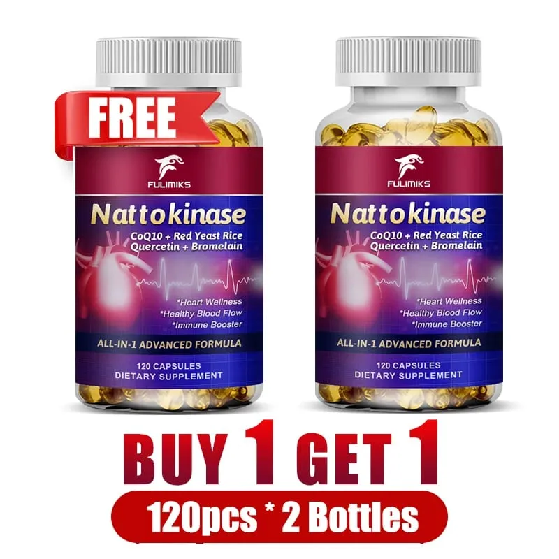 Nattokinase Capsules with CoQ10 Quercetin Support Healthy Circulation Blood Flow & Heart Inflammation Vitality & Longevity