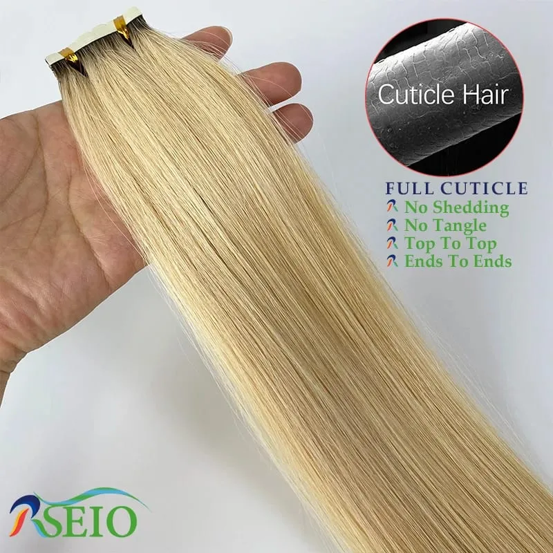 Mini fita em extensões de cabelo humano extensão de cabelo natural real 16 "-26" preto marrom loira fita invisível em linha reta para salão de beleza
