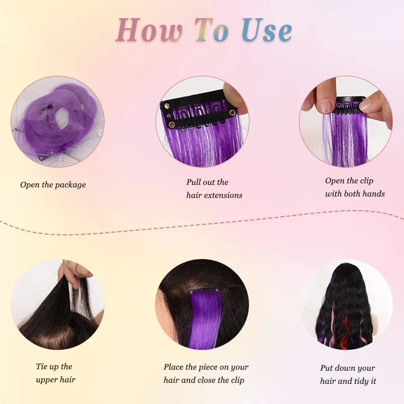 2 STUKS Regenboog Gemengde Kleur Clip In Hair Extensions 20 Inch Krullend Synthetisch Haar voor Meisjes Vrouwen Halloween Cosplay Party