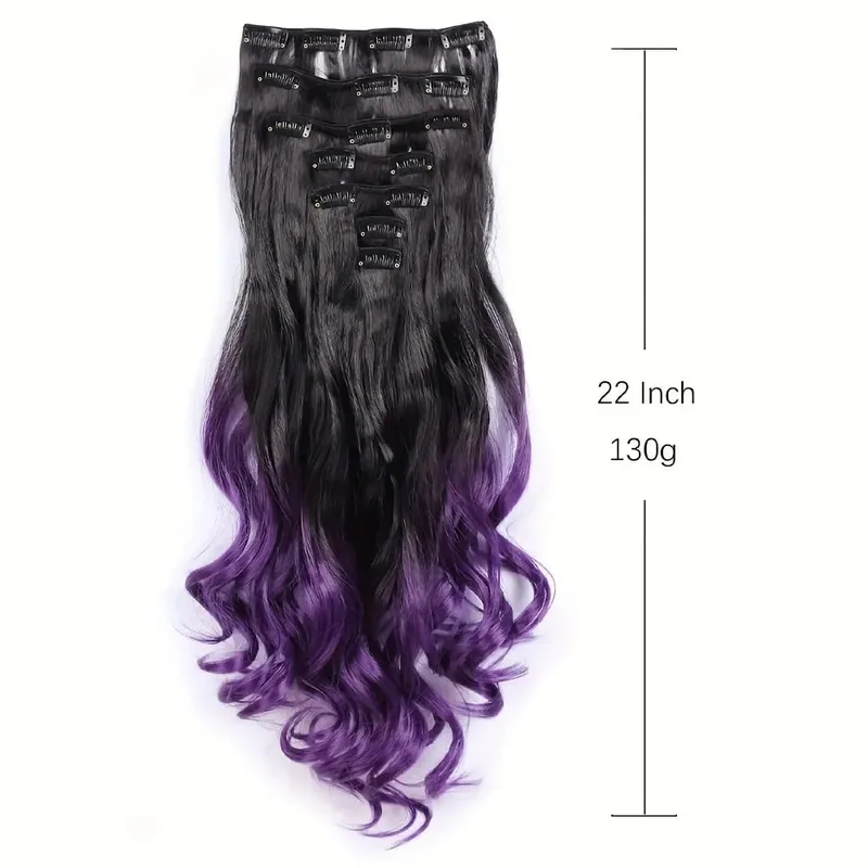 22 Cal kolor Ombre syntetyczne długie kręcone falowane doczepy z włosów klips do włosów włókno termoodporne dla kobiet dziewczynki akcesoria do włosów — image 5