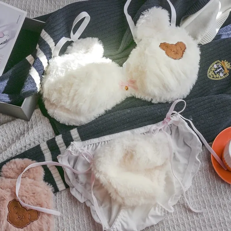 Women Winter Cartoon Plush Comfortable And Adorable Girl Bra Sexy Hot Lingerie Sexy Bras Soft Cute Bear Japanese-style Lingerie