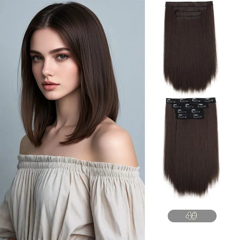 14Inch Synthetic Short Straight Hair Extension 4pcs/set Clip in Length & Volume Hairpiece for Women Everyday Style