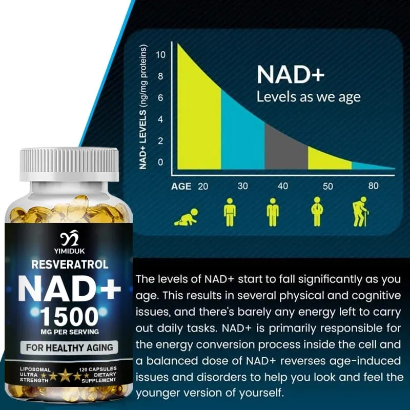 1500mg NAD Supplement - Liposomal NAD+ Supplement with Resveratrol Stamina & Healthy Aging - Strength Capsules