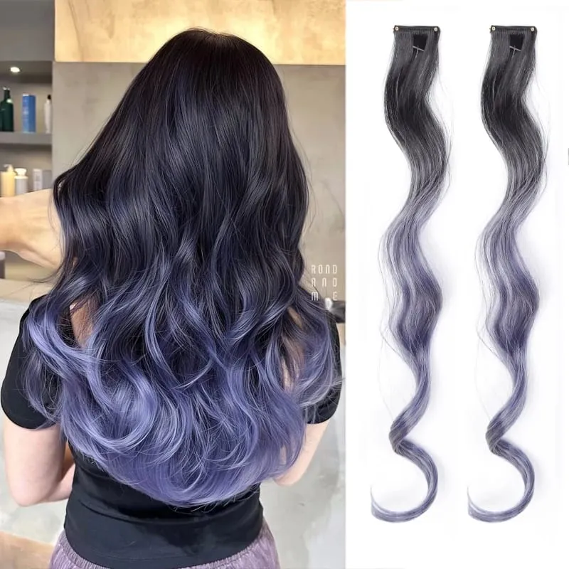 2pcs Clip-On Curly Wavy Hair Extensions Colorful Synthetic Fiber Hair Pieces For Y2K Party Women Hair Accessories