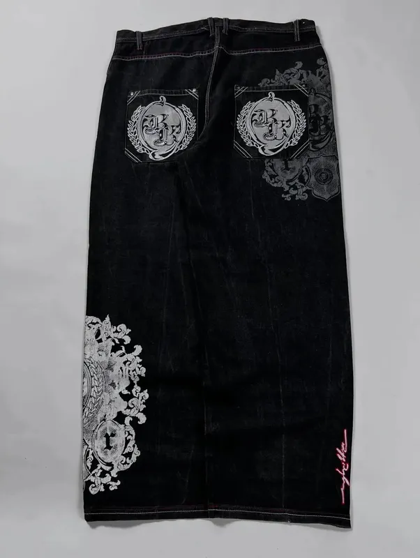Retro Y2K Oversized Print Explosions Mens Jeans American Hip-hop Trend Gothic Straight Pants Harajuku Casual Couple Wide Pants