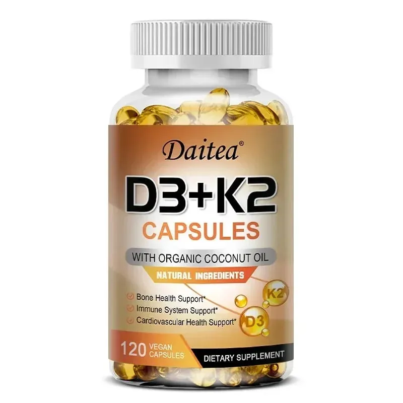 Vegansk vitamin D3 K2 kapsler - Økologisk kokosolie - Dagligt tilskud for et sundt immunsystem og knogler Gluten- og sojafri