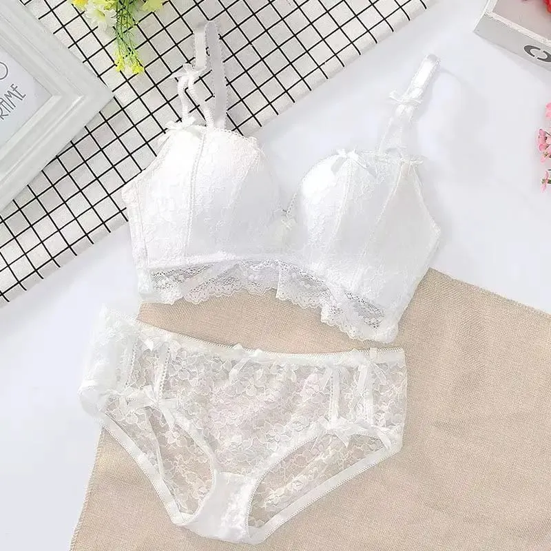 Mới Ngọt Ngào Liền Mạch Ren Push Up Quần Lót Nữ Nhỏ Ngực Tập Hợp Không Vòng Thép Có Thể Điều Chỉnh Bộ Áo Ngực