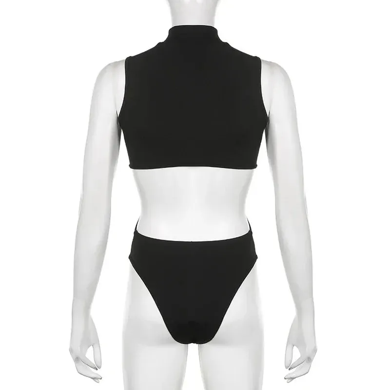 Gothic Techwear Sexy Hollow Out Sleeveless Tank Tops Bodysuit for Women Streetwear Style Backless Playsuit Vest for Women