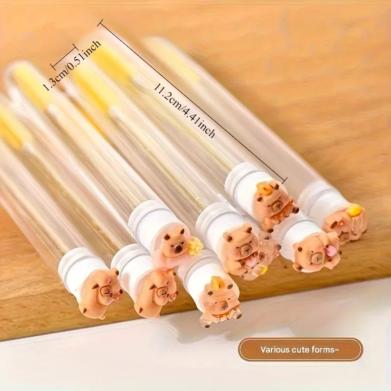 10 chiếc mỗi gói Bàn chải nối mi-Thiết kế Kapibara dễ thương Hình bầu dục-Đầu lông nylon có thể tái sử dụng với Tay cầm bằng nhựa ABS