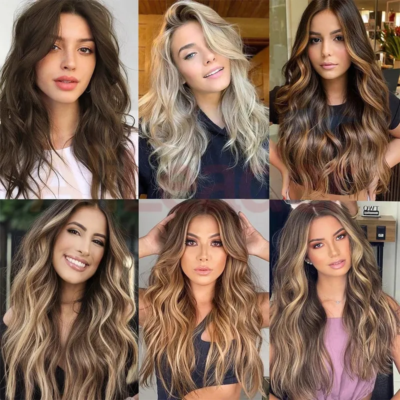 Clipe sintético longo ondulado feminino de alta temperatura, extensão de cabelo sintético, 4 peças, clipe longo, macio, ondas glam, grosso