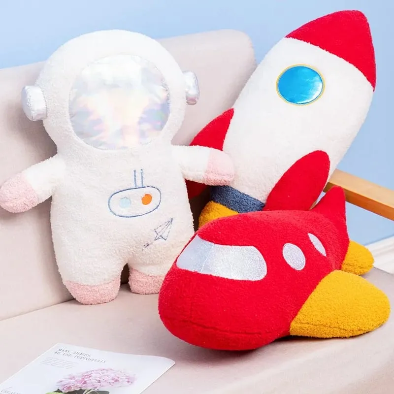 Hot Plush Rocket Astronaut Toy Stuffed Spaceship Throw Pillow Home Decor Birthday Gift Space Discovery Educational For Kids