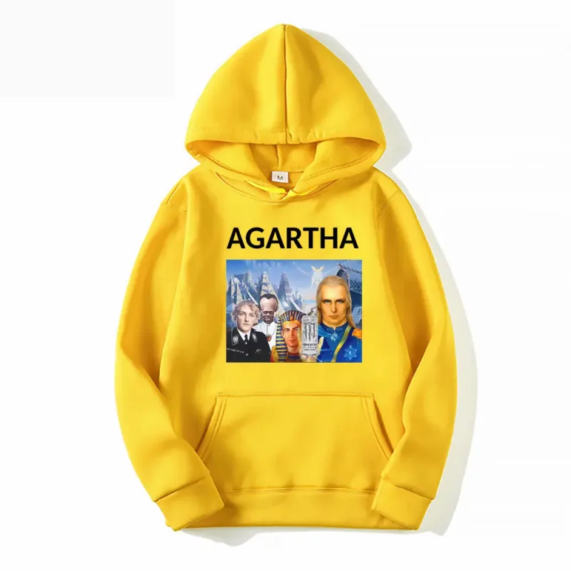 HollowEarth Agartha Meme Graphic Sweatshirt Men Women Hip Hop Vintage Style Hoodies Oversized Long Sleeve Comfort Loose Pullover