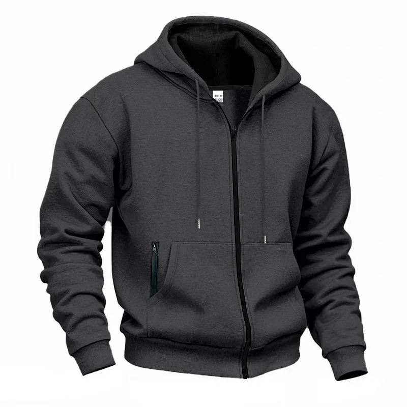 New 2026 Men's Autumn Casual Solid Long Sleeve Zipper Hooded Sweatshirt Coat Male Fashion Outdoors Sportswear Hoodies Jackets