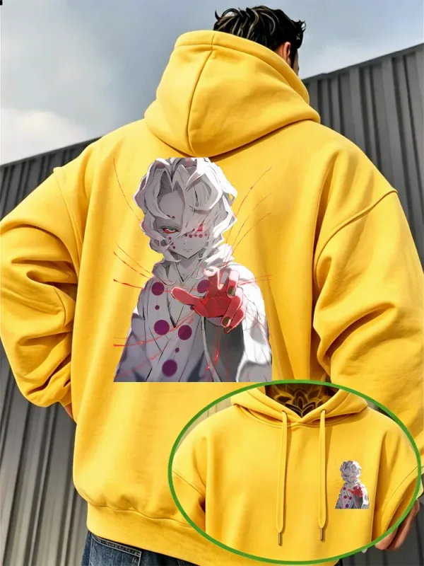 Bandai Demon Slayer Men's Hoodie Rui (Spider Demon) Print High-Quality Warm Autumn/Winter Casual Pullover Sweatshirt