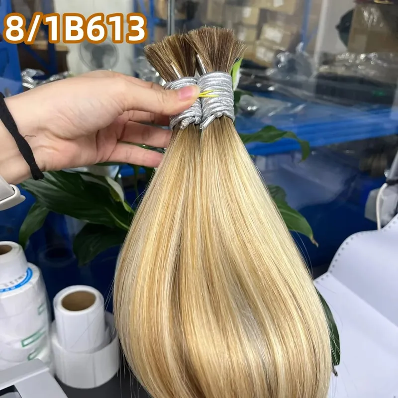 Bulk hår 100 % äkta människohår maskintillverkat Virgin Remy rakt hår Bulk 18-30 tum 100 g Naturligt blont hårförlängning utan inslag