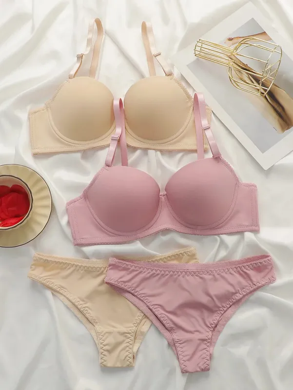 2 szett tömör alsóhuzalos fehérnemű szett Női Push Up melltartó acél gyűrűvel Divat női fehérnemű bugyi mindennapi melltartókészletek J2611