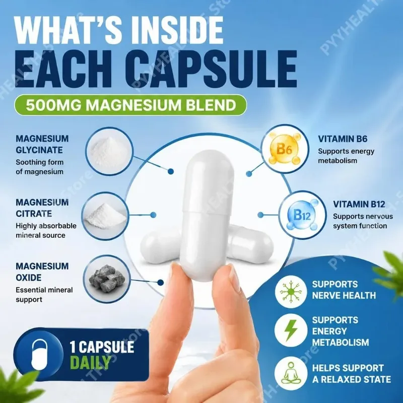 Docteat Magnesium Complex Capsules with 500mg Magnesium Blend Supports Nerve Health and Energy Metabolism Daily 60 Capsules