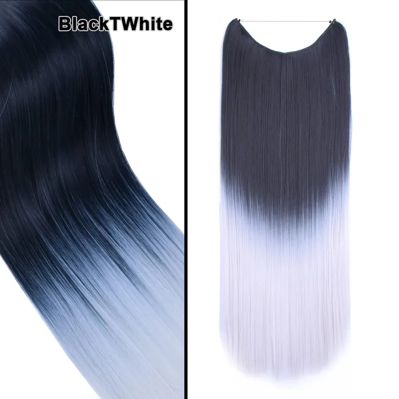 Jeedou One Piece No Clips Hairpieces Ombre Color Elasticity Invisible Wire Fish Line Wavy Synthetic Hair Extension