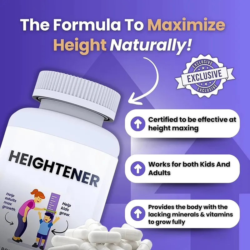Heightener - Natural Height Growth Supplement for Kids Teens and Adults to Increase Bone Strength and Grow Taller Height Pills