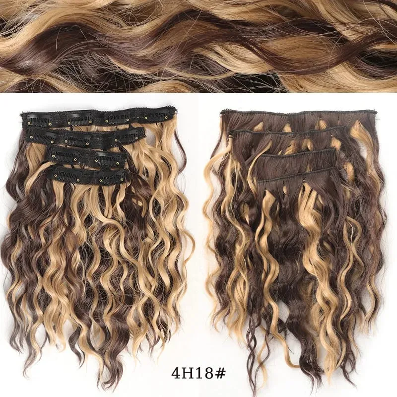 short curly Synthetic Burgundy 4-piece set of water ripple hair extension wig clip in woman's clip hair accessories hairpiece