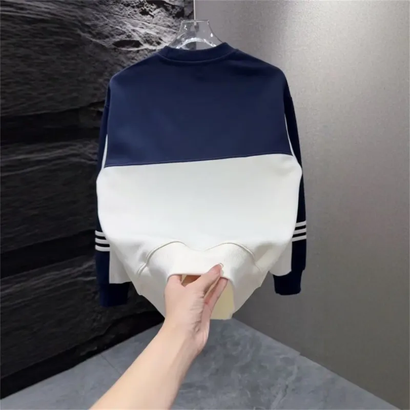 New Round Neck Contrasting Color Sweatshirt Bottoming Shirt Autumn Trendy Brand Top Men's Versatile Casual Trend Hoodies