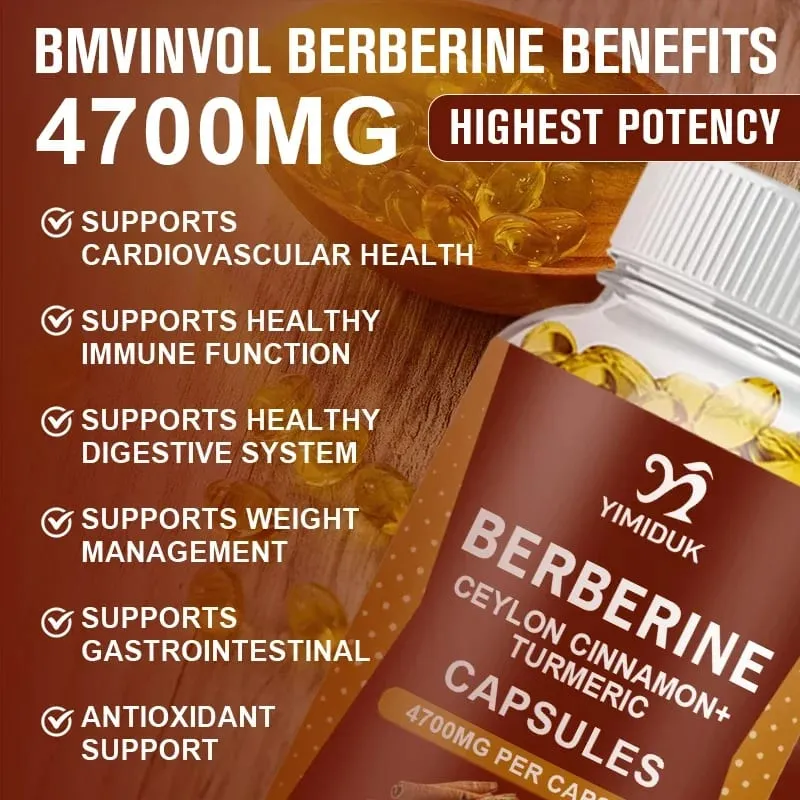 Berberine 4700 Mg Supplement with Ceylon Cinnamon Support Heart Health Immune System Healthy GI & Cholesterol Gluten-Free