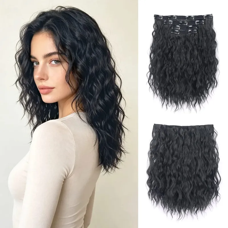 Synthetic clip in hair extensions 12inch water wave clip in hairpieces for women ladies daily party holiday