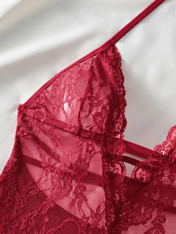 Women's Transparent Red Lace Sexy Underwire Bra Set Bikini Skirt Thin Three Point Lingerie Tempting Lace Up Hot Selling Item