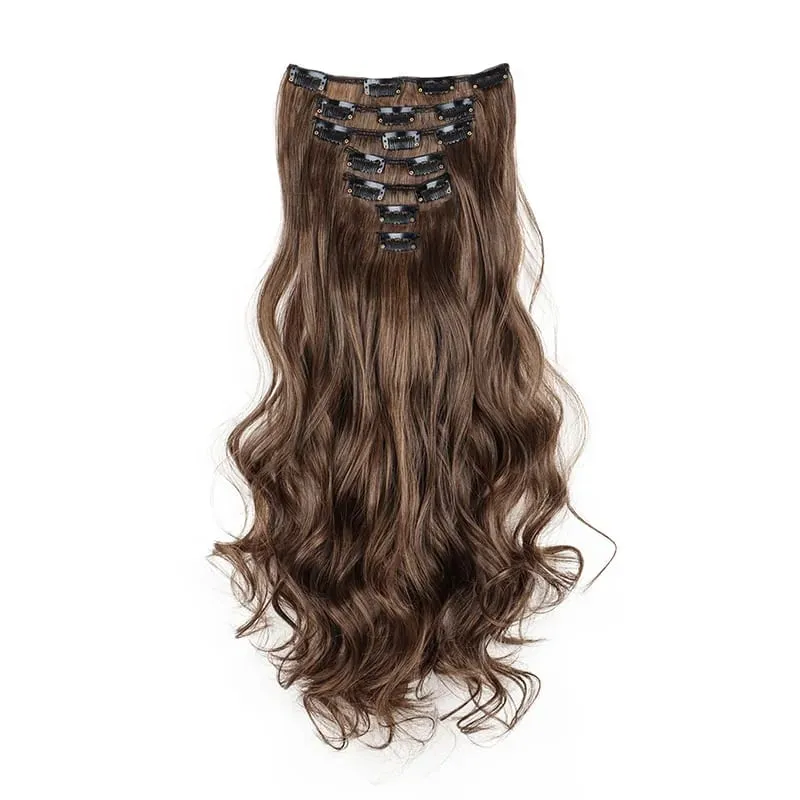 Synthetic 24Inch 7pcs/set Long Curly Clip In Hair Extensions Heat Resistant Fluffy Hairpiece for Women Daily Party Use