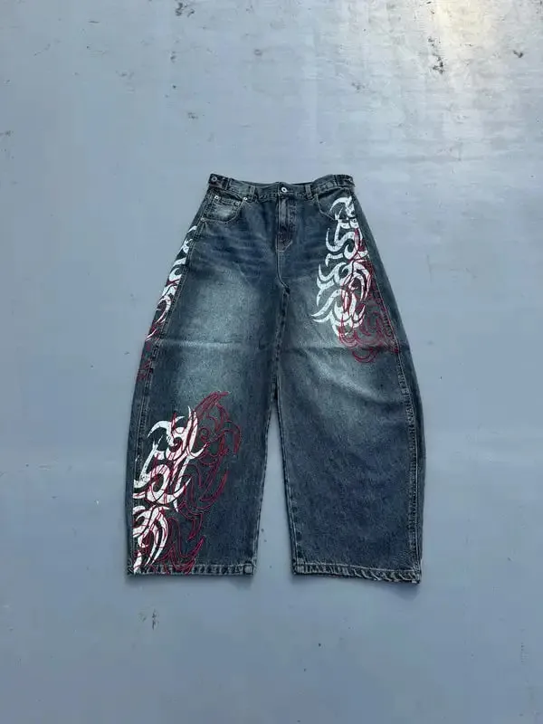 Harajuku Gothic Y2K Denim Pants Unisex High Street Retro Japanese Style Baggy Wide Leg Hip Hop Work Jeans Latest products