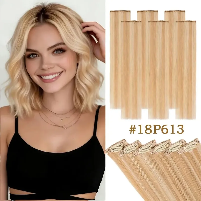 6 Pcs Clip In Human Hair Extensions Single Clip Ins Short Hair Extensions Seamless Straight Highlight Hairpieces for Women