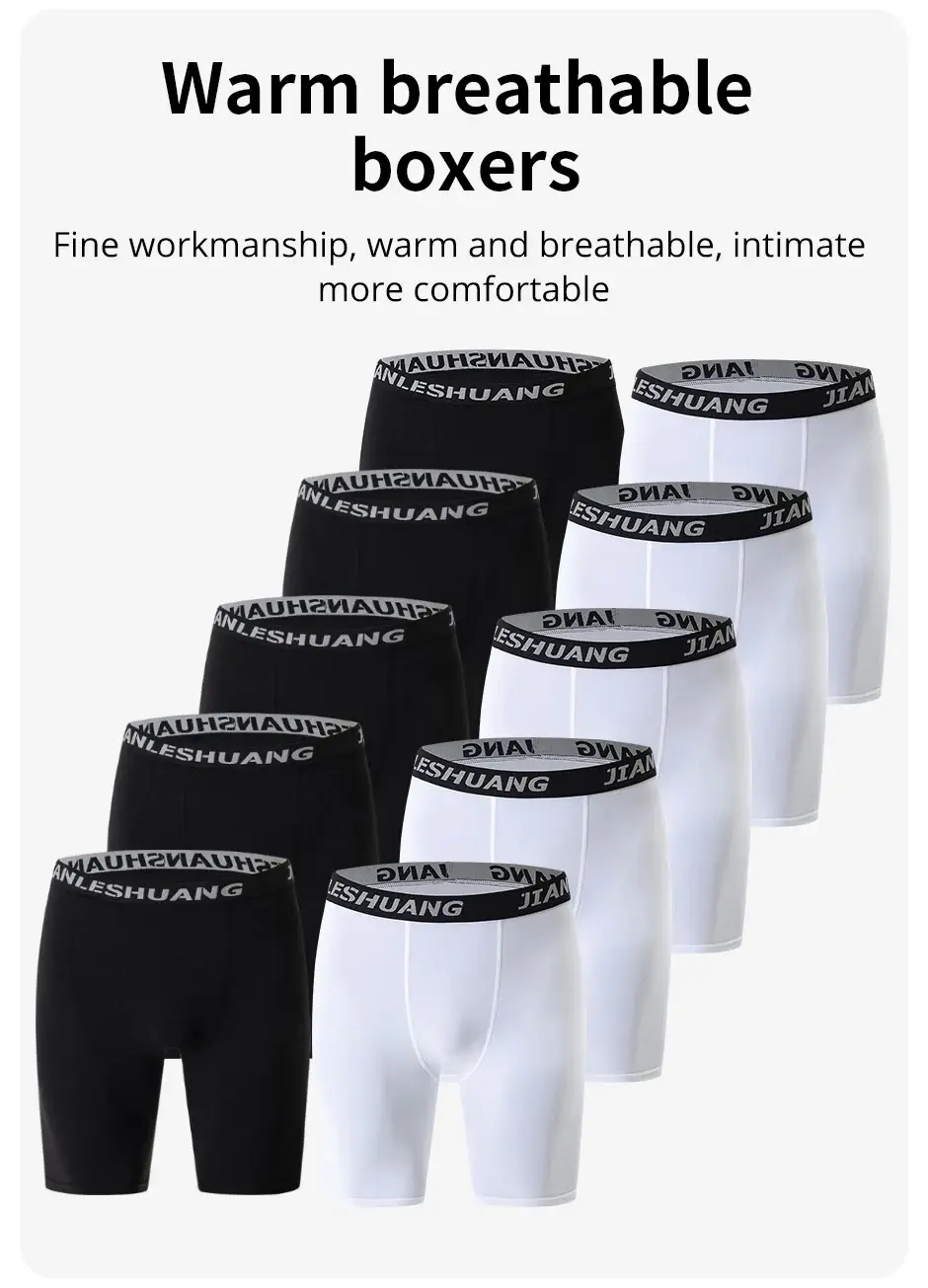 5piece Set Of Men's Classic Black And White Elastic Long Underwear Quick Drying Comfortable Sporty Youth Trend Flat Corner Pants